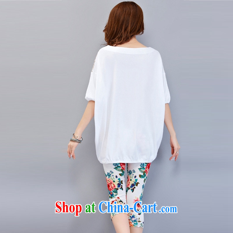 Oh, the 2015 summer new, larger female thick MM loose cotton T-shirt, long, short-sleeved shirts 7 pants and indeed more casual clothes sportswear white two-piece XXXXL, oh, blogs, shopping on the Internet