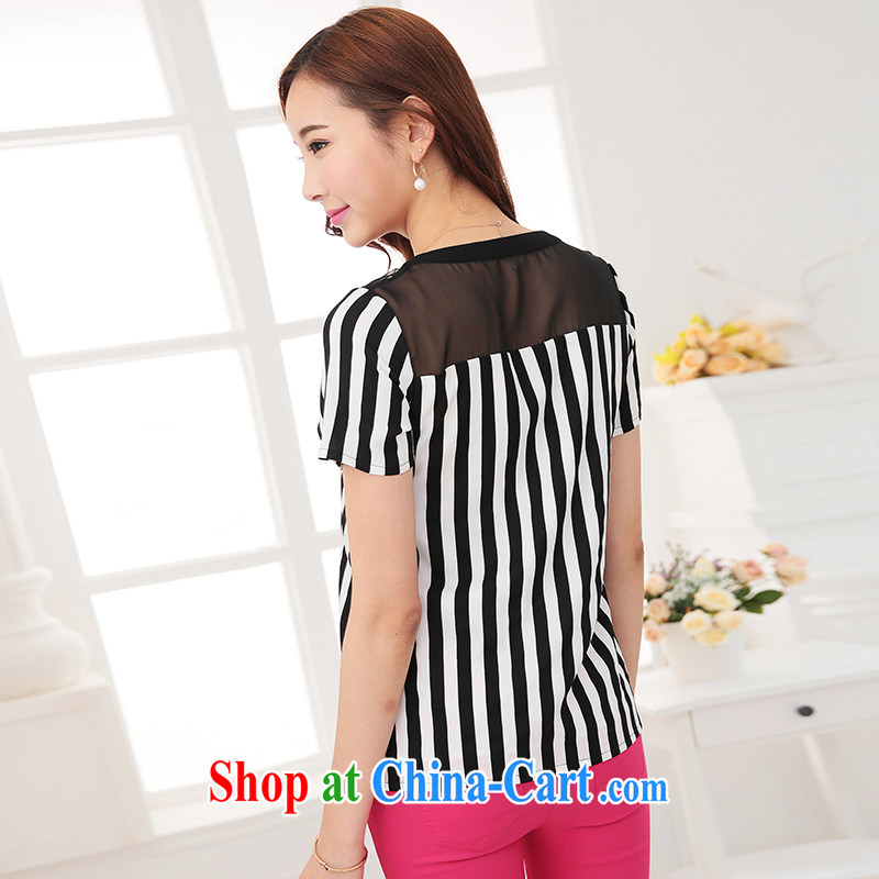 cheer for 2015 XL girls with thick MM summer new Korean version graphics thin sexy Web yarn stitching snow woven shirts 2710 black 3 XL, cross-sectoral provision (qisuo), and shopping on the Internet
