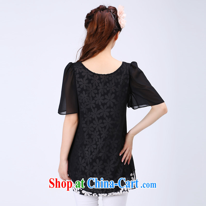 Elizabeth Anne flower, the code female snow woven shirts thick sister summer graphics thin, leave of two short-sleeved shirt T loose women 6740 black 5 XL, Shani Flower (Sogni D'oro), online shopping