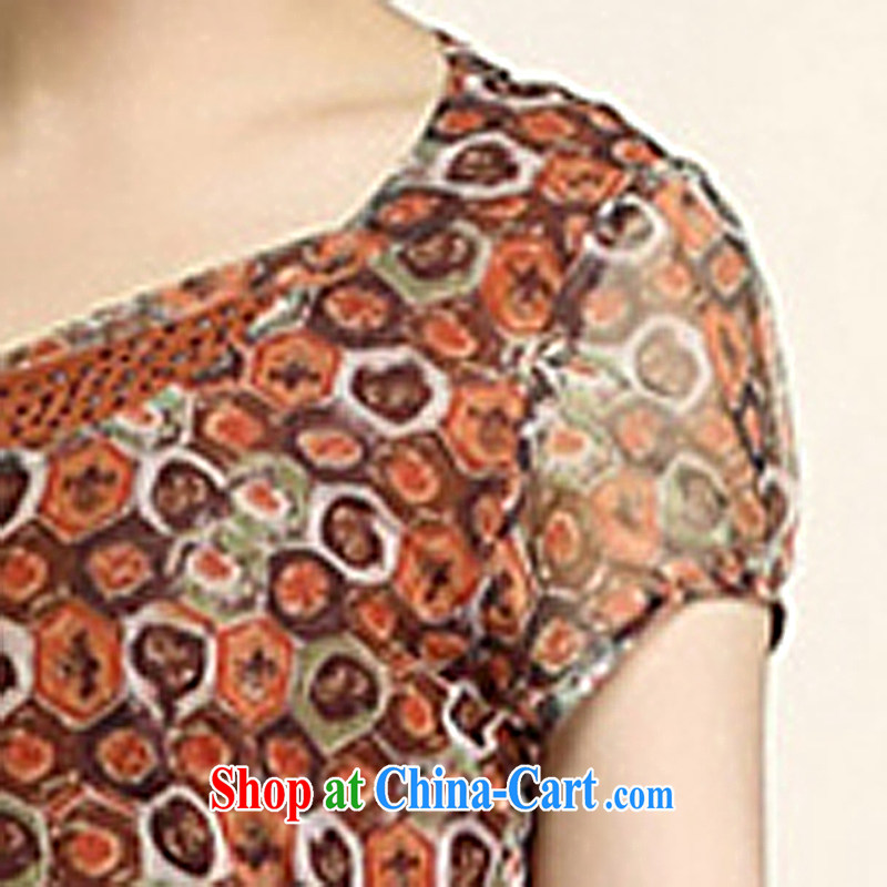 Ousmile elegant mother load summer short-sleeve ice silk breathable stamp duty dress, the elderly, female 88,169 orange 4 XL, Ousmile, shopping on the Internet