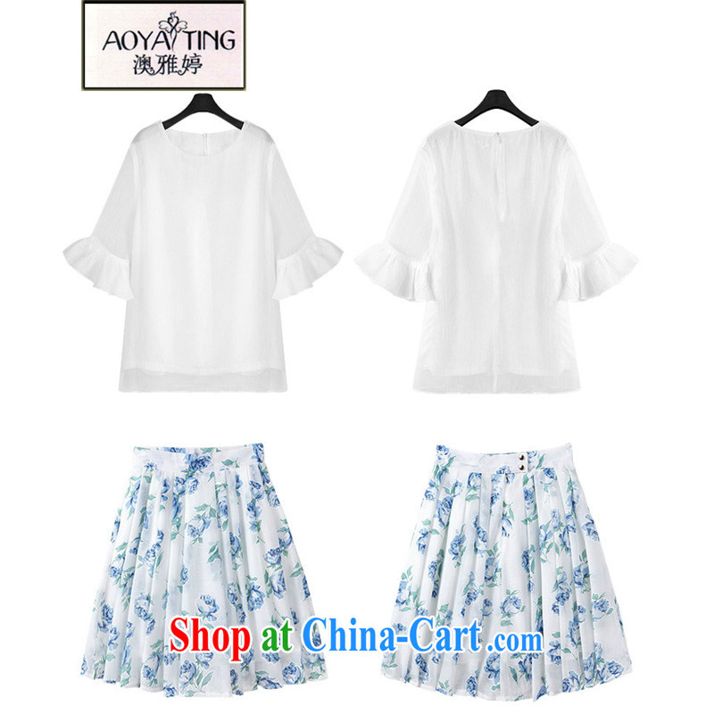 o Ya-ting 2015 New, and indeed increase, female spring and summer with thick mm video thin T shirt + stamp skirt Kit female white + blue dress two-piece 3 XL recommends that you 145 - 165 jack, O Ya-ting (aoyating), online shopping