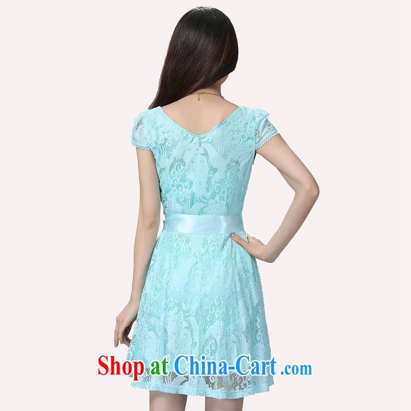 Constitution, 2015 summer New, and indeed increase, female short-sleeved Korean lace beauty graphics thin waist thick mm stylish the waist urban lady skirt blue large XL 4 175 - 190 jack, constitution and clothing, and shopping on the Internet