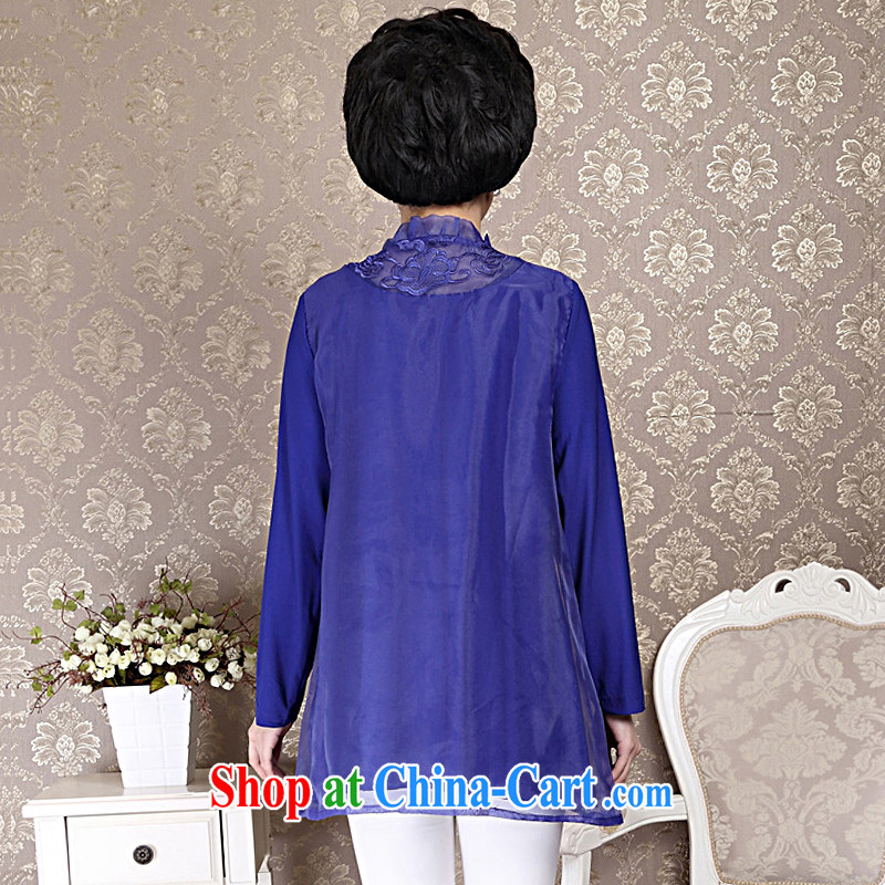 Ousmile spring and summer, older mothers with stylish lace snow woven loose shirt long-sleeved T-shirt large, female 88,360 blue 4 XL, Ousmile, shopping on the Internet