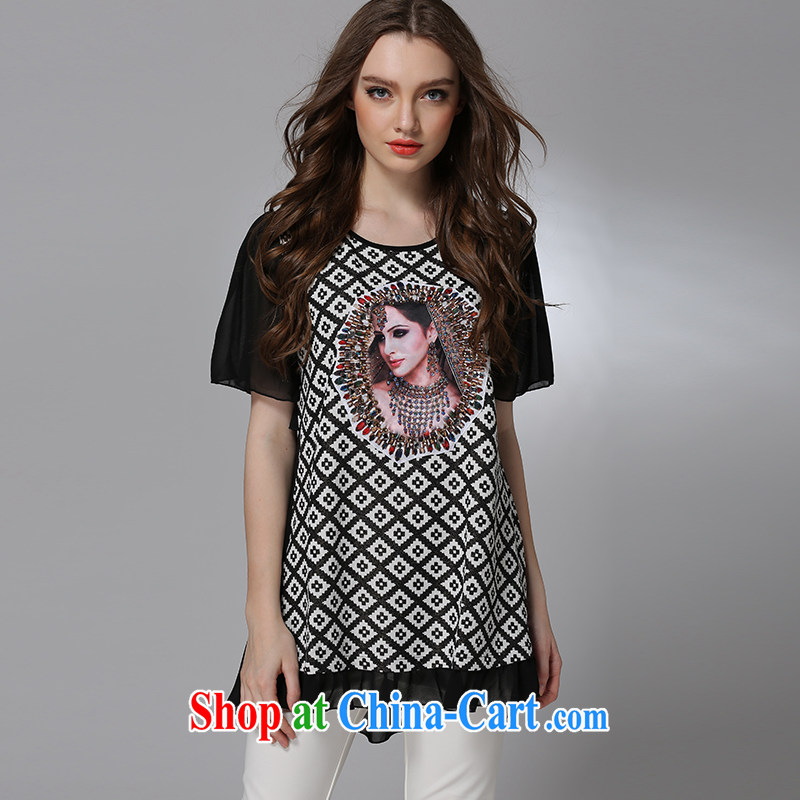 The Connie was a high-end European and American fare is indeed increasing, female 200 Jack mm thick 2015 summer new stylish stamp short-sleeved snow woven dresses J 8080 black XXXXL, Connie dreams, online shopping