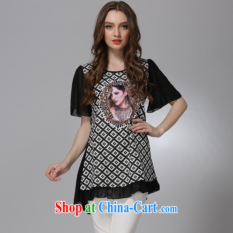 The Connie was a high-end European and American fare is indeed increasing, female 200 Jack mm thick 2015 summer new stylish stamp short-sleeved snow woven dresses J 8080 black XXXXL, Connie dreams, online shopping