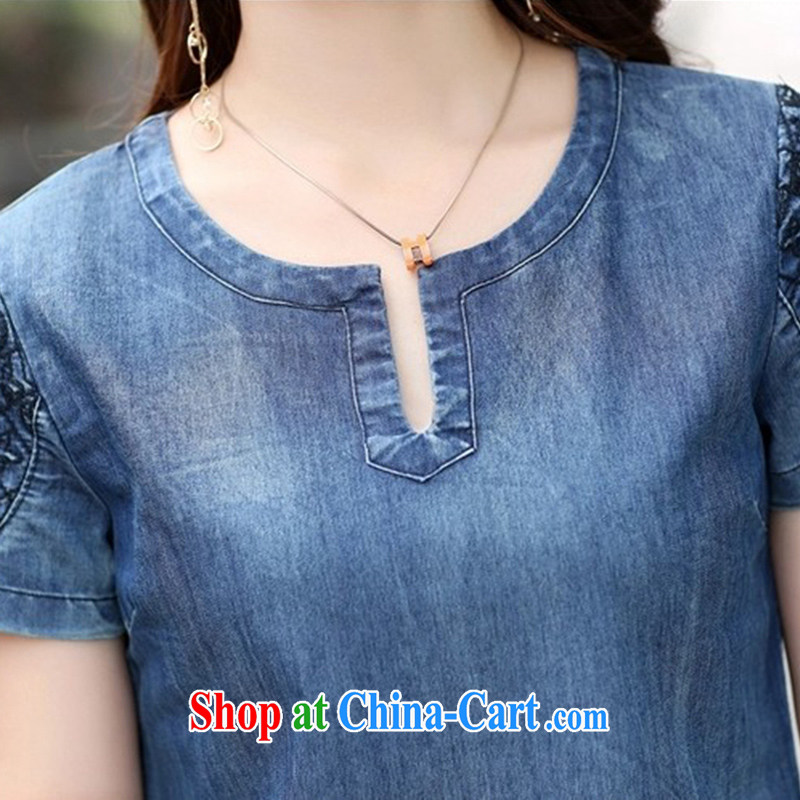 In particular, Donald Rumsfeld, 2015 spring and summer, the Korean women's clothing short sleeve large, loose denim dress beauty graphics thin A Field 9009 blue XXL, particularly China, Philippines, and shopping on the Internet