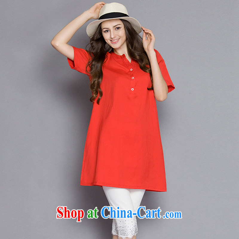 The Connie was a high-end European and American large, female summer 2015 new thick mm temperament small V short-sleeved cotton the dresses J 1099 orange XXXXXL, Anne's dream, shopping on the Internet