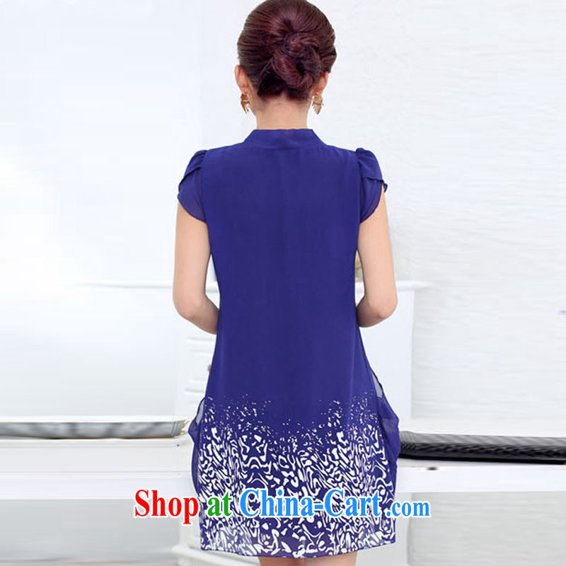 Yuan Bo summer new Snow-woven short-sleeved large, loose dresses stamp women MM thick blue 1311 XL, Bo, and shopping on the Internet