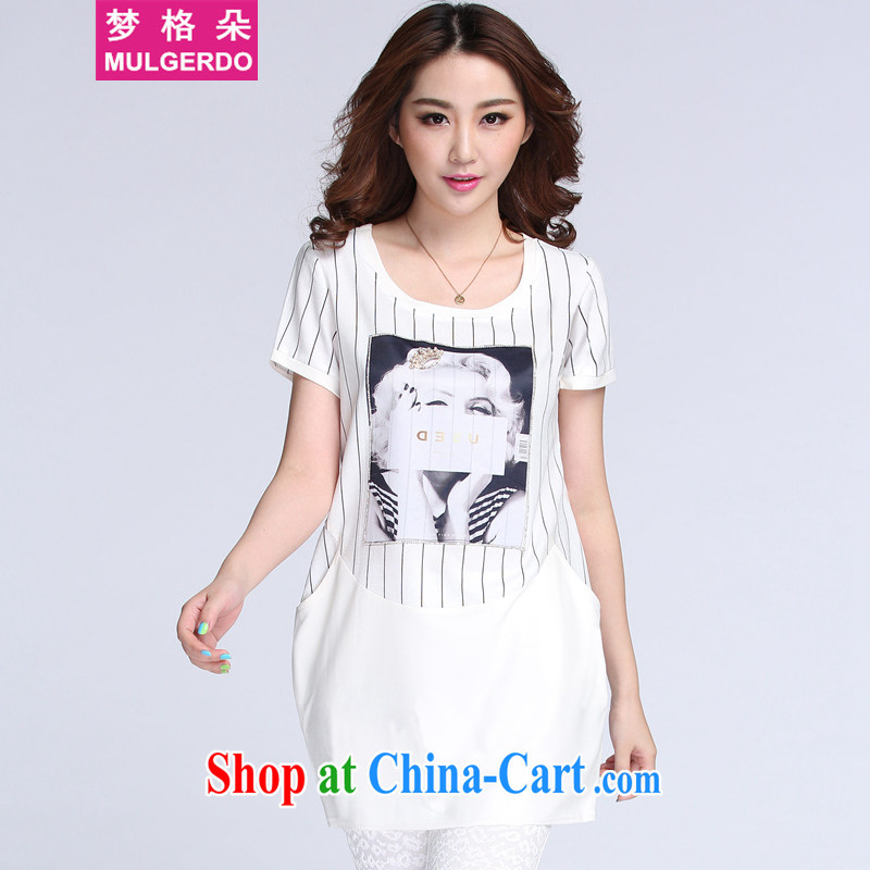 Let the flower summer new, larger women is the increased emphasis on stamp duty mm thick sister skirt fat, women video thin dresses s 8180 white 3XL