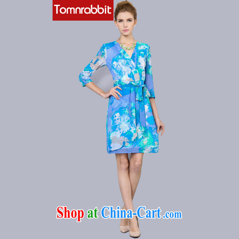 Tomnrabbit 2015 summer new V collar with 7 sub-cuff stamp duty in Europe and beauty video thin larger dresses of red 3 XL, Tomnrabbit, shopping on the Internet
