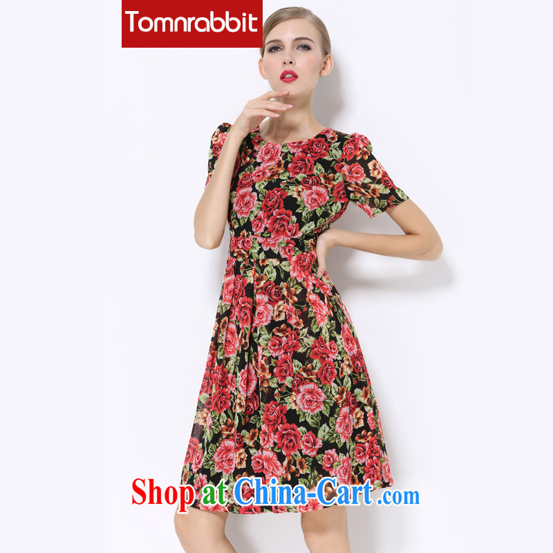 Tomnrabbit 2015 European site summer new thick mm video thin large code female high-end stamp snow woven dresses picture color 3XL