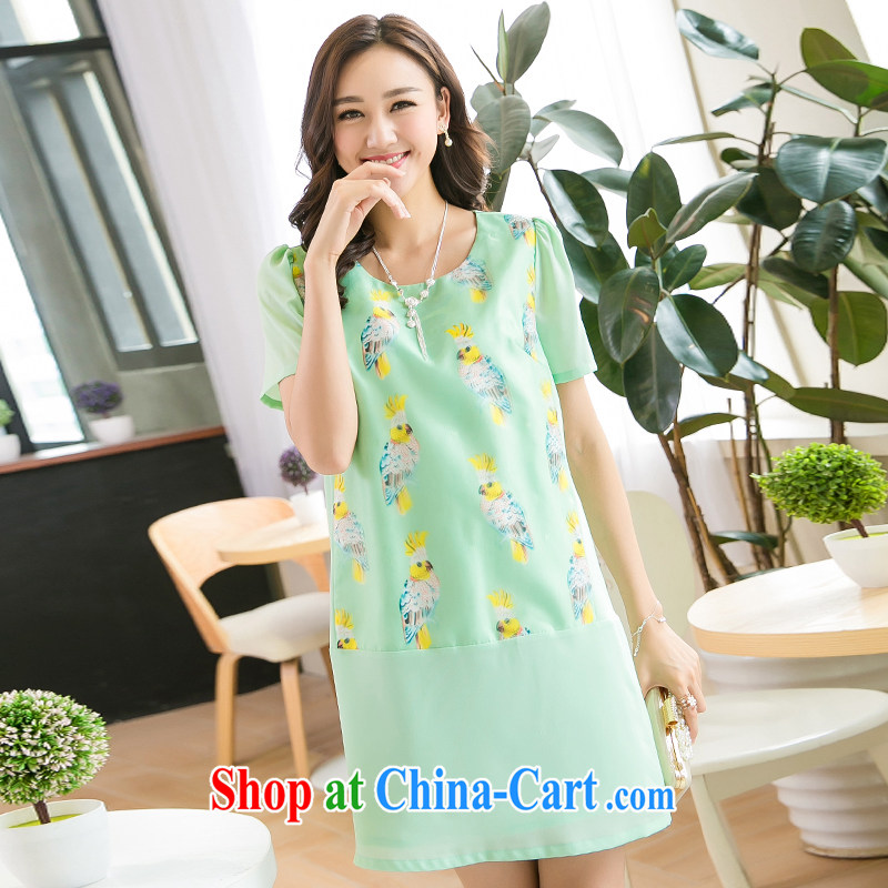 Huan Zhu Ge Ge Ge 2015 and indeed XL female summer new emphasis on cultivating mm video thin stylish stamp duty high-quality short-sleeve dresses X 5209 green 3 XL, giggling auspicious, shopping on the Internet