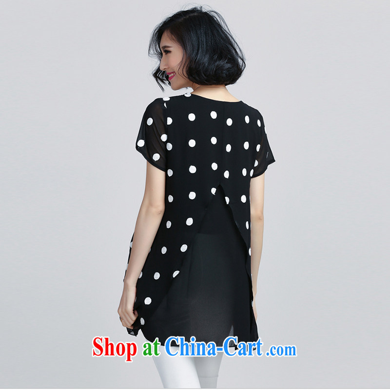 Funding Park summer 2015, focusing on the younger sister, female round-collar short-sleeve dot loose video thin, long, snow-woven shirts T-shirt Z 6076 photo color 4 XL, Bo (ZRBU), online shopping