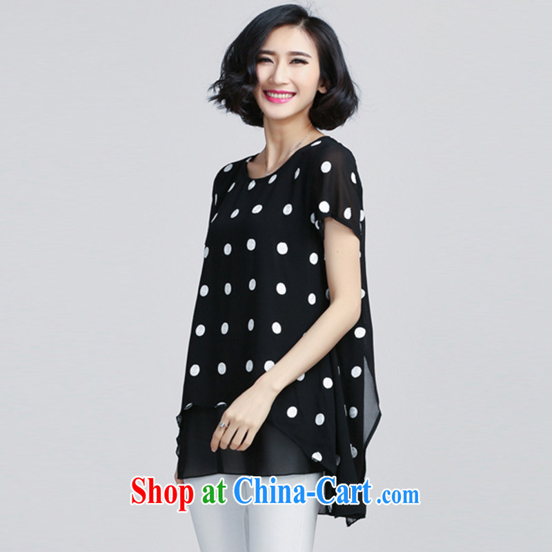 Funding Park summer 2015, focusing on the younger sister, female round-collar short-sleeve dot loose video thin, long, snow-woven shirts T-shirt Z 6076 photo color 4 XL, Bo (ZRBU), online shopping