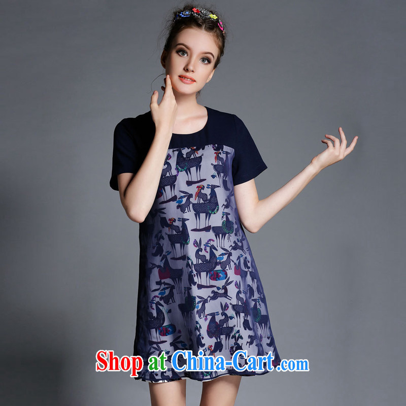 The silk, honey XL girls thick MM graphics thin 2015 summer stamp stitching beauty dresses ZZ 1879 dark blue 3XL (150 jack - 164 jack wear), the population, honey, and shopping on the Internet