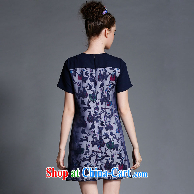 The silk, honey XL girls thick MM graphics thin 2015 summer stamp stitching beauty dresses ZZ 1879 dark blue 3XL (150 jack - 164 jack wear), the population, honey, and shopping on the Internet
