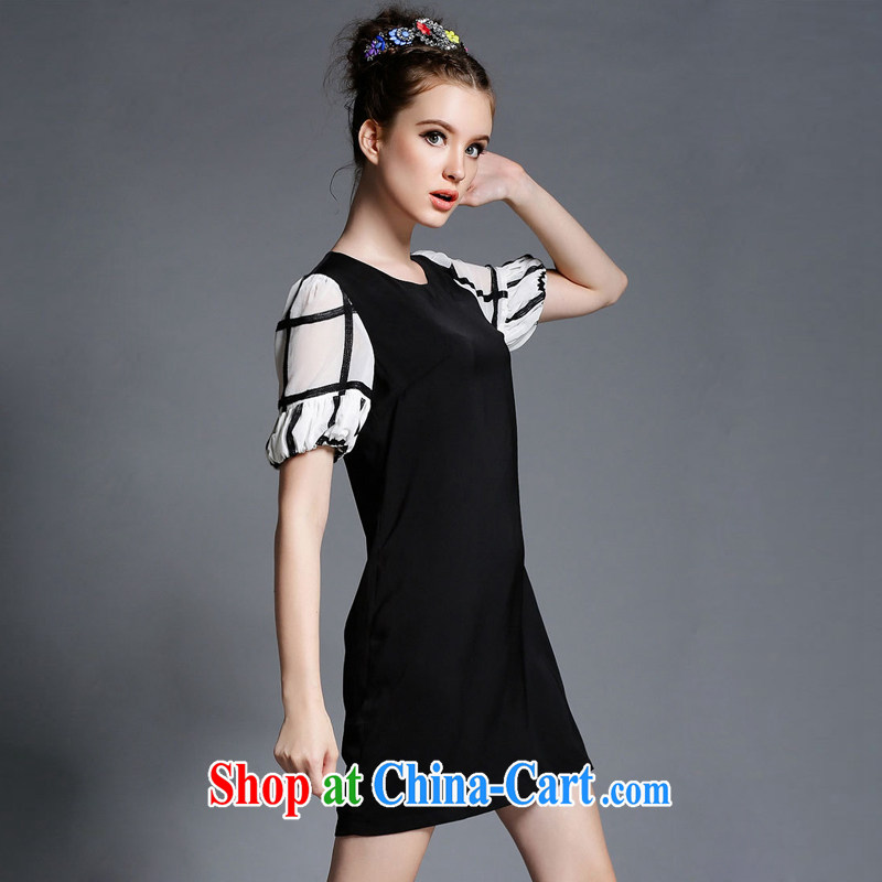 The silk, honey XL girls thick MM graphics thin 2015 summer wear black-and-white Plane Collision color sleeves stitched beauty dresses ZZ 1870 black 4XL (165 jack - 180 jack wear), the population, honey, and shopping on the Internet