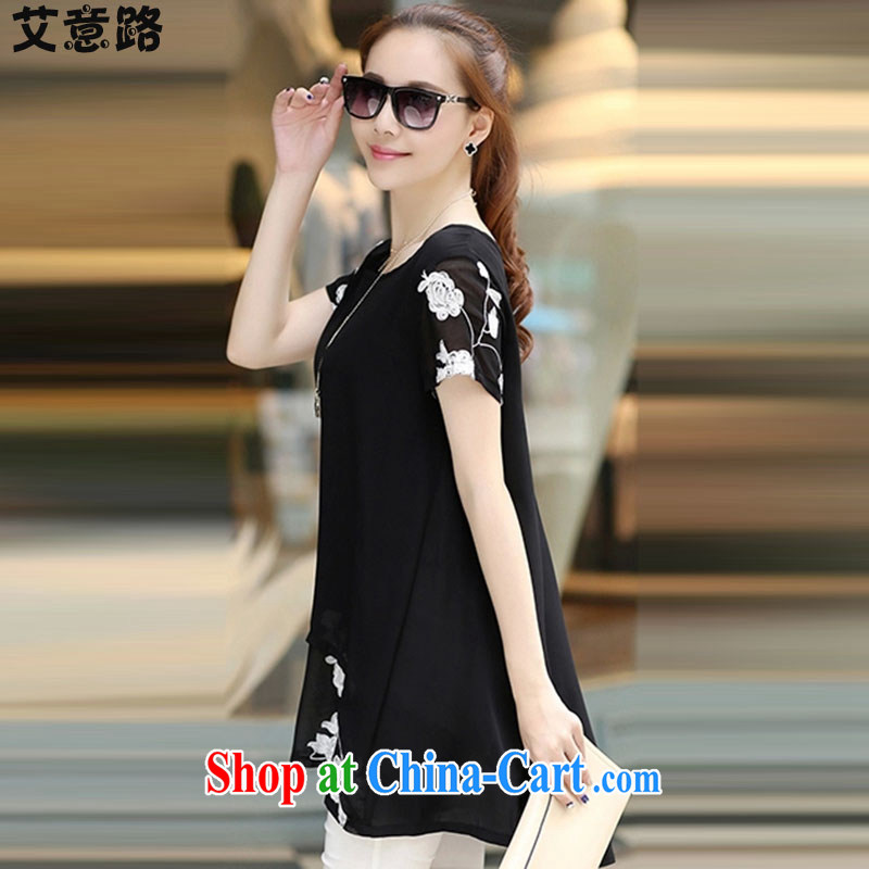 AIDS and the 2015 summer load new short-sleeve female snow woven shirts thick MM larger women dress 9359 black XXXL, the intended route, shopping on the Internet