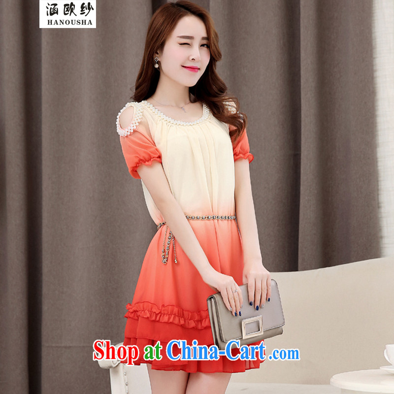 Covering the yarn and indeed increase, female 2015 Korean version thick sister loose video thin short-sleeved snow woven thick mm summer staple Pearl dresses blue XXL, covering the yarn (Hanousha), online shopping