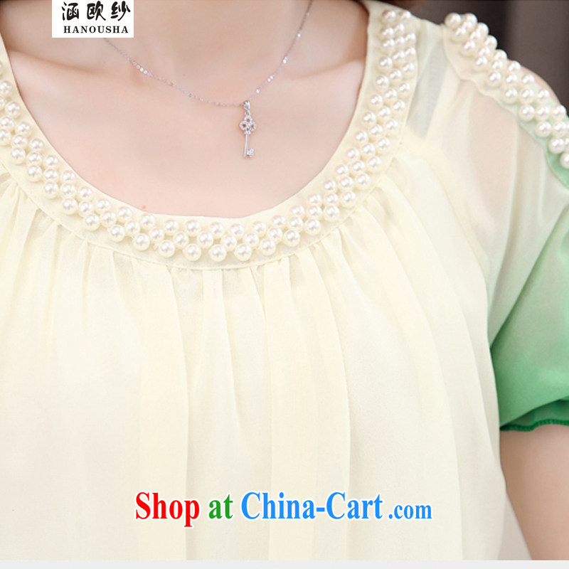 Covering the yarn and indeed increase, female 2015 Korean version thick sister loose video thin short-sleeved snow woven thick mm summer staple Pearl dresses blue XXL, covering the yarn (Hanousha), online shopping