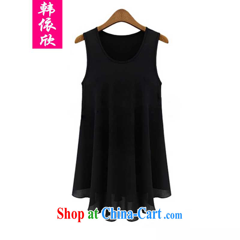 Korea in 2015 was new, larger female summer mm thick solid casual shirts thick sister snow woven vest skirt video thin sleeveless straps black XXXXXL