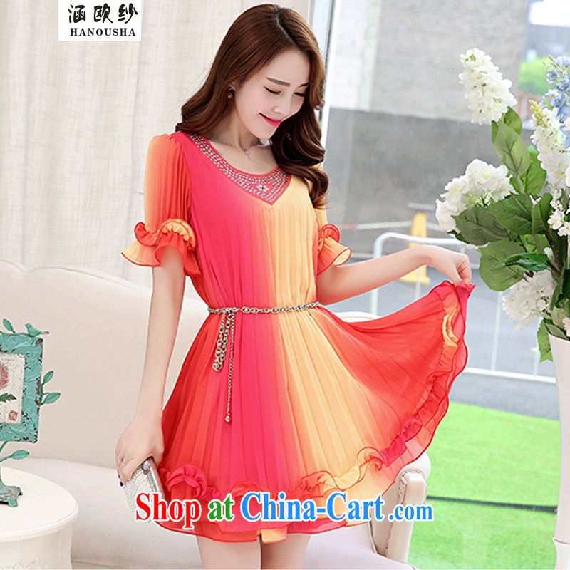 Covering the yarn thick mm summer 2015 the Code women's clothing dresses and indeed increase graphics thin 100 hem snow woven large dress blue and green XXL article, covering the yarn (Hanousha), shopping on the Internet