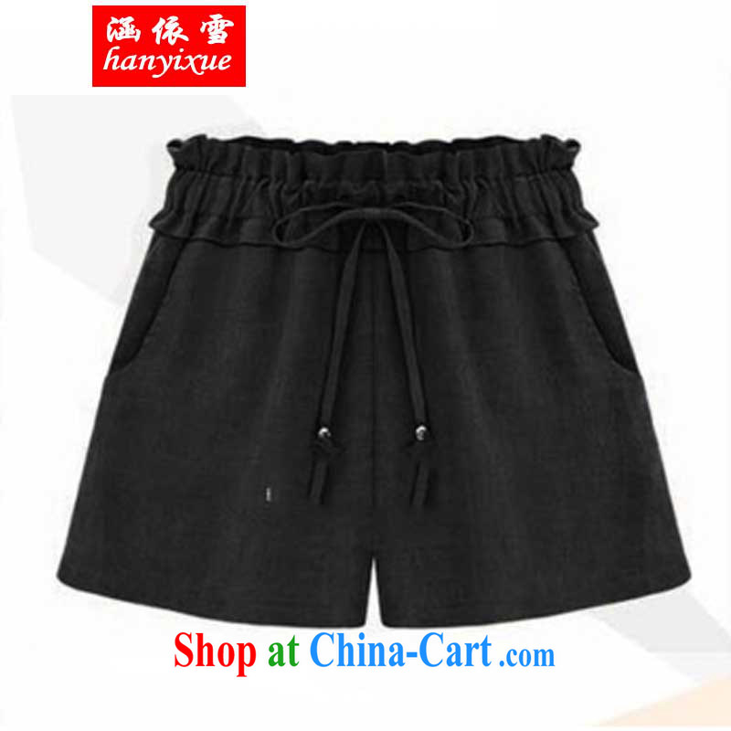 covered by snow King, leisure high waist shorts summer thick MM elasticated waist loose video thin hot pants black XXL, covered in snow, shopping on the Internet