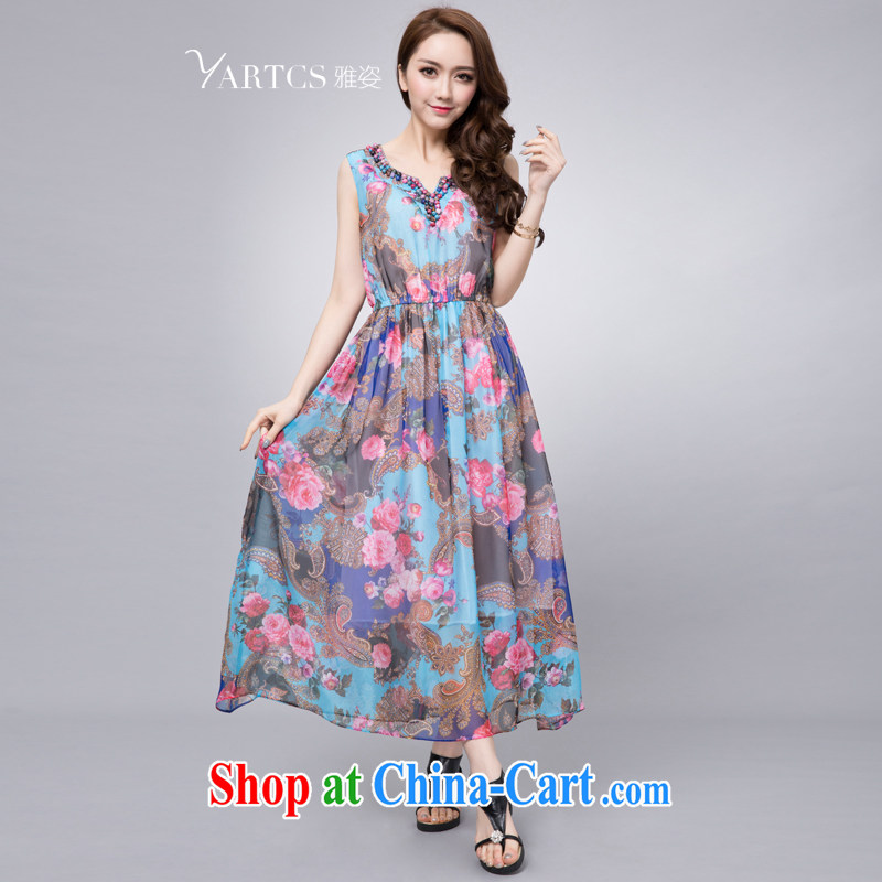 Colorful, summer 2015 new stylish snow woven stamp long skirt dresses elegant dresses girls blue 4 XL