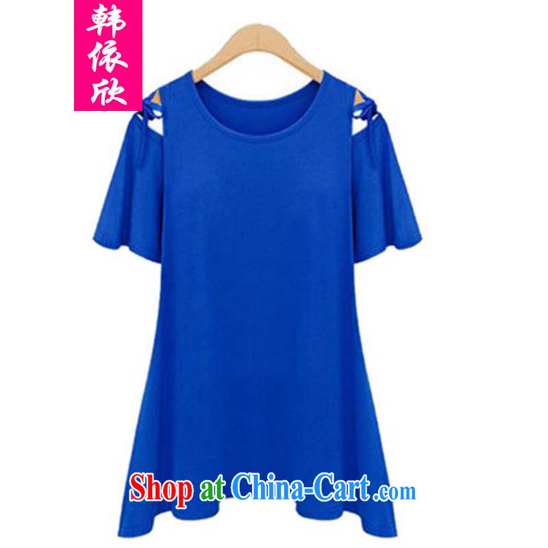 Korea was in accordance with 2015 King, female 200 Jack The obesity MM summer Europe short-sleeved T-shirt solid fat sister and the blue XXXXL