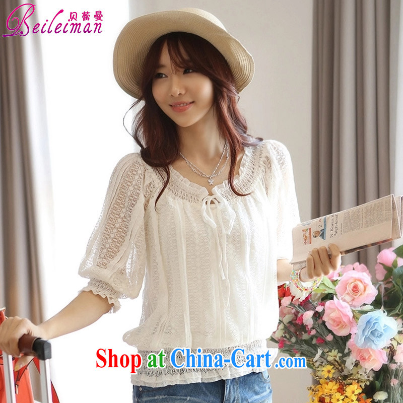 Addis Ababa Lehmann summer 2015 new Korean version of the greater code blouses short-sleeved snow woven lace shirt solid T-shirt, long, female white XXXL