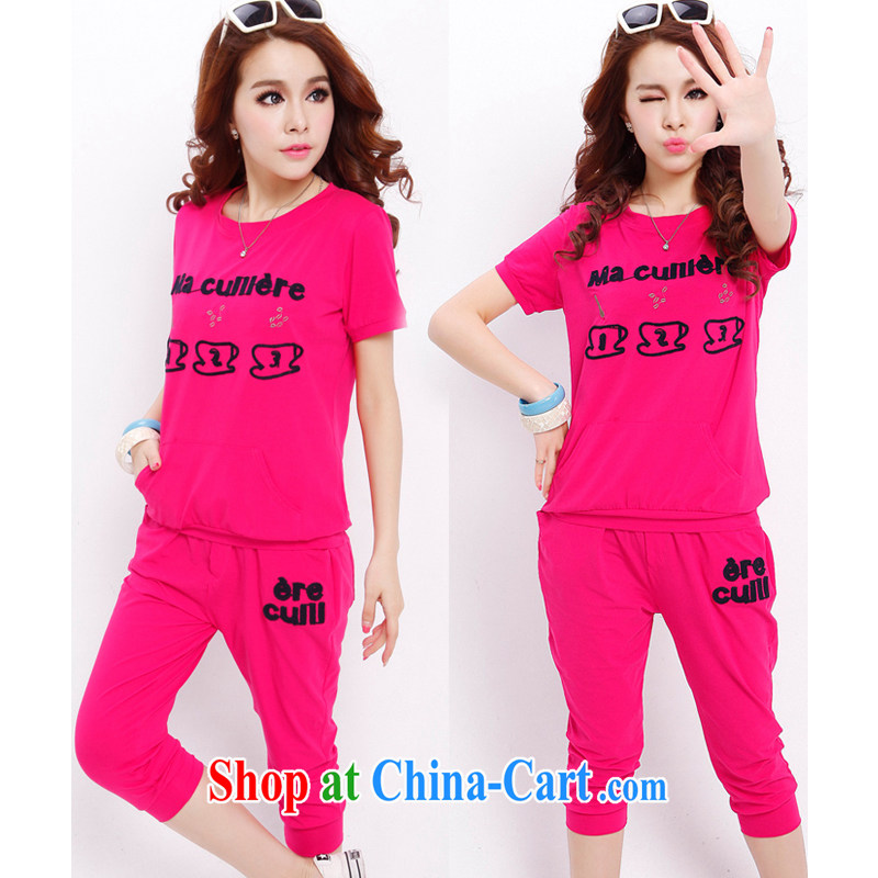 D 0450 2015 summer new, larger female sport and leisure package short-sleeved 7 pants and indeed increase number of red XXXL, Lady (Chengxiaojie), shopping on the Internet
