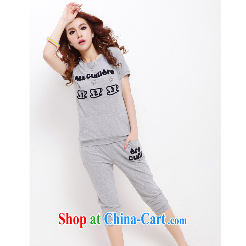 D 0450 2015 summer new, larger female sport and leisure package short-sleeved 7 pants and indeed increase number of red XXXL, Lady (Chengxiaojie), shopping on the Internet