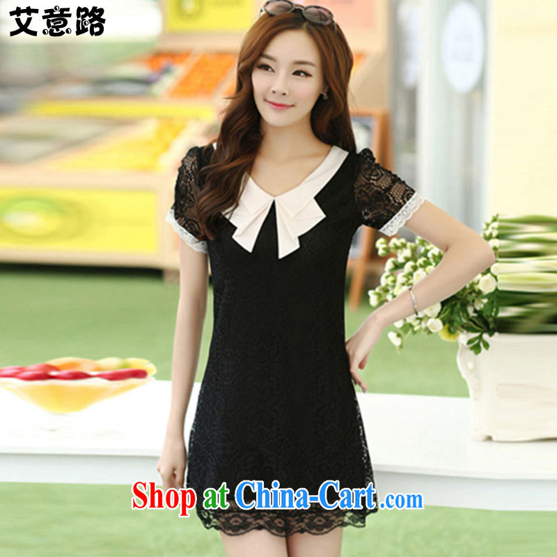 The intended way summer new dresses video thin doll collar lace short sleeve solid larger women 8001 black XXXL, the intended route, shopping on the Internet
