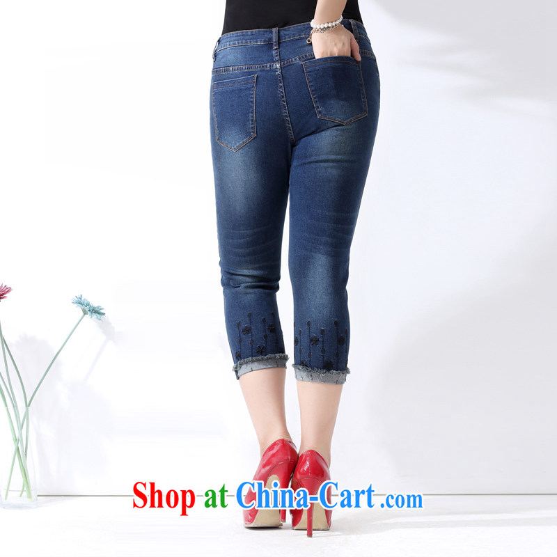 the more Treasure summer 2015 new thick MM larger women Korean version 100 ground graphics thin embroidered jeans 7 pants K 631 blue 36, the multi-po, Miss CHOY So-yuk (CAIDOBLE), online shopping