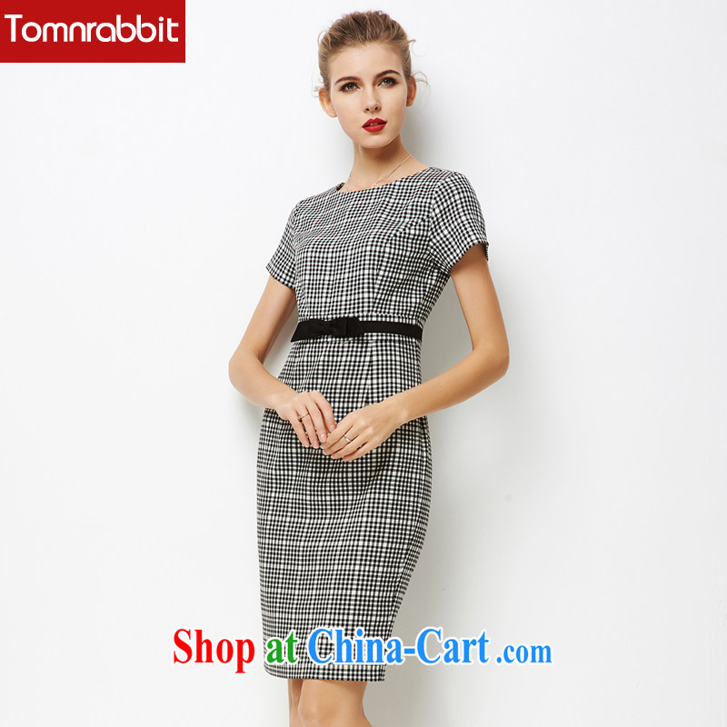 Europe Tomnrabbit big OL large female temperament tartan dresses summer fat wife and the fat summer short-sleeve 3 XL, Tomnrabbit, shopping on the Internet