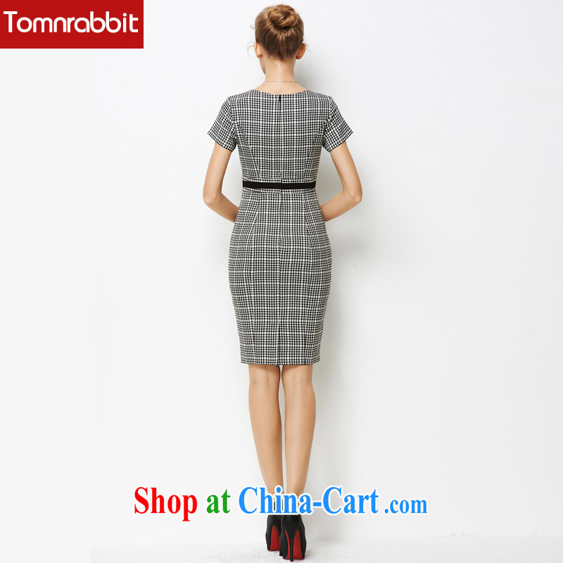 Europe Tomnrabbit big OL large female temperament tartan dresses summer fat wife and the fat summer short-sleeve 3 XL, Tomnrabbit, shopping on the Internet