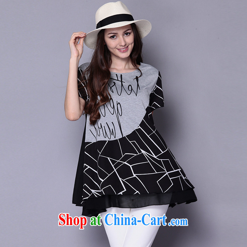 Connie's dream in Europe and America, the female summer 2015 new emphasis on MM stylish stitching, long, loose short-sleeve T-shirt women T-shirt J 90 black XXXXXL, Connie dreams, and shopping on the Internet