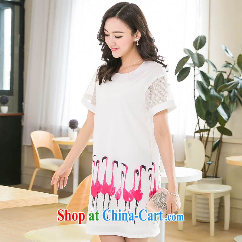 Huan Zhu Ge Ge Ge XL ladies' 2015 summer new Korean version mm thick loose video thin Web yarn stitching snow woven stamp duty short-sleeved dresses 5200 white 3XL, giggling auspicious, shopping on the Internet