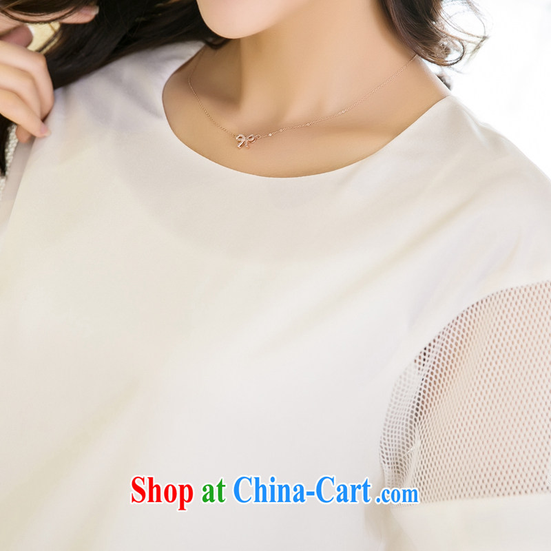 Huan Zhu Ge Ge Ge XL ladies' 2015 summer new Korean version mm thick loose video thin Web yarn stitching snow woven stamp duty short-sleeved dresses 5200 white 3XL, giggling auspicious, shopping on the Internet