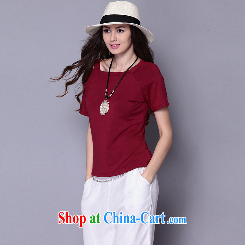 Connie's dream in Europe original larger female summer 2015 new, mm thick aura pure color beauty graphics thin short-sleeve T-shirt women T-shirt J 002 wine red XXXL, Connie dreams, and shopping on the Internet