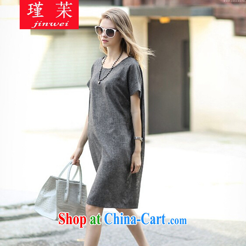 keun Ƅ summer New American and European short-sleeved linen larger female dresses video thin cotton Ma Sau San skirt JW G 3032 558 gray XXL