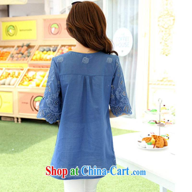 Kiosks spread (tingman) 2015 Korean summer larger female thick mm video thin cotton embroidery dress 1021 blue L, kiosks spread (tingman), online shopping