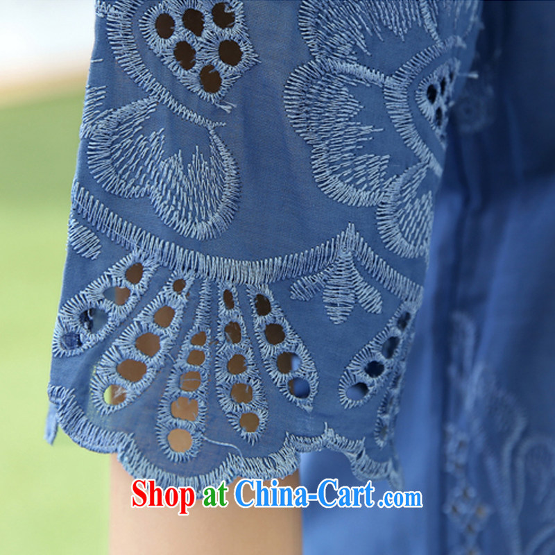 Kiosks spread (tingman) 2015 Korean summer larger female thick mm video thin cotton embroidery dress 1021 blue L, kiosks spread (tingman), online shopping