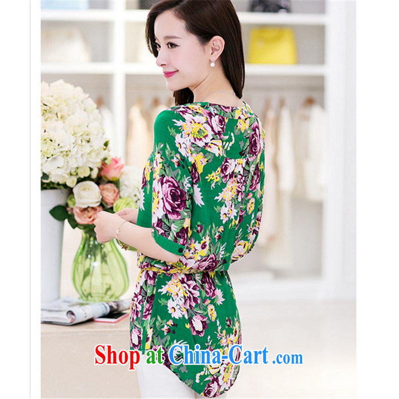 Hua 2015 new larger women mm thick cuff, cotton, long, loose fancy shirt D 208 green L, Hua, shopping on the Internet