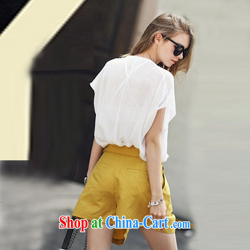 Tang year 2015 in Europe and America, the female summer new short-sleeved snow woven shirts loose two-piece white + Yellow/L 8111 XL 3 150 - 160 jack, Tang, and shopping on the Internet