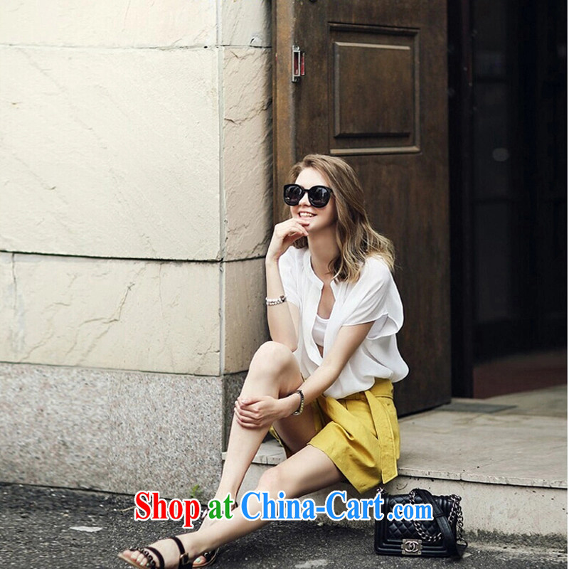Tang year 2015 in Europe and America, the female summer new short-sleeved snow woven shirts loose two-piece white + Yellow/L 8111 XL 3 150 - 160 jack, Tang, and shopping on the Internet