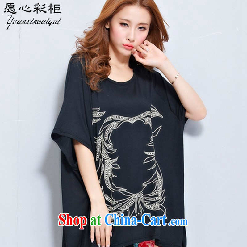 would like to heart Color cabinet 2015 summer Korean female bat T-shirt loose the code female, long and stylish stamp duty short-sleeved large T pension DT black, code, and would like to heart colored cabinets, shopping on the Internet