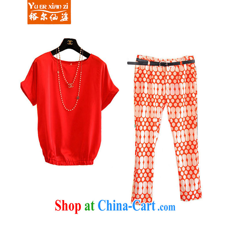 Yu's Sin City 2015 summer new, larger female short-sleeved shirt T castor pants Leisure package girls pictures Red two-piece 5 XL recommends that you 175 - 200 jack, Yu, for sin (yuerxianzi), online shopping