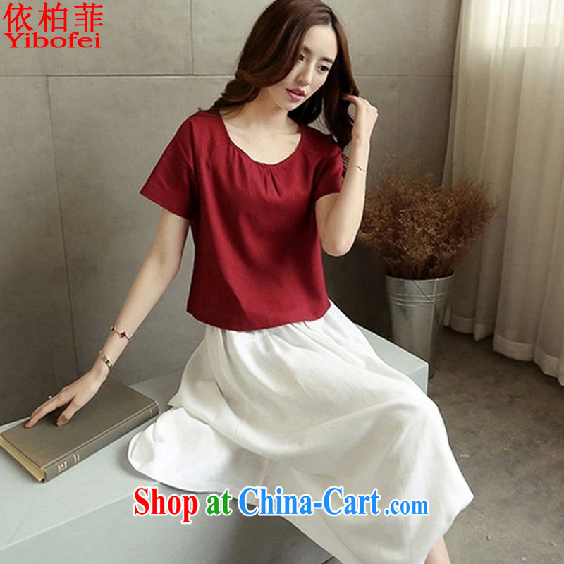 According to perfect summer 2015 new retro art style two-piece lady short sleeve large code units the dresses, long skirts Y 2243 red T-shirt + White skirt XL