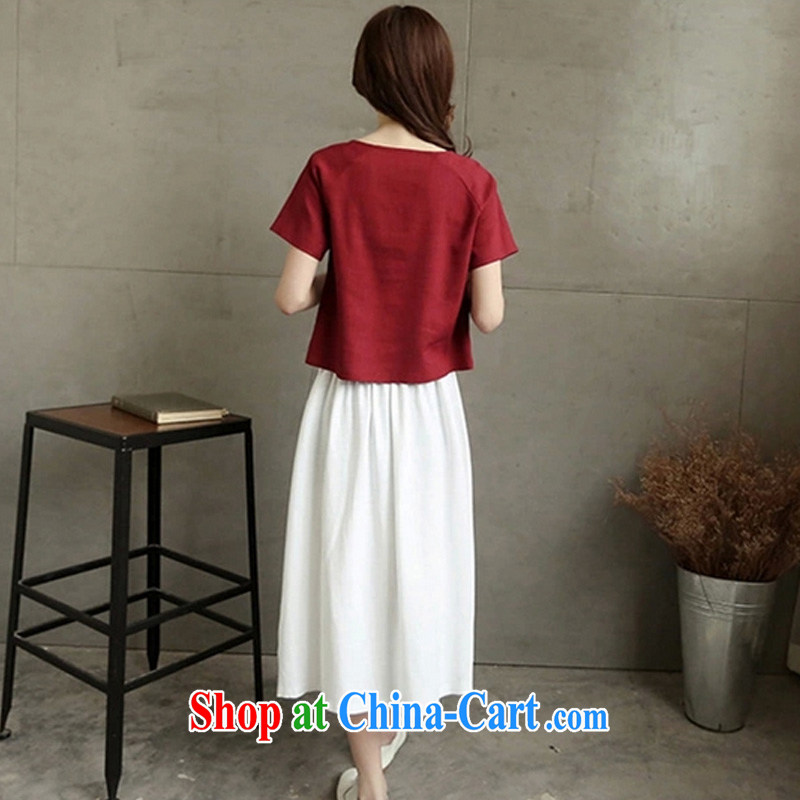 According to perfect summer 2015 New Literature and Art Nouveau style two-piece ladies short-sleeved larger units the dresses, Long skirts Y 2243 red T-shirt + White skirt XL, perfect (Yibofei), shopping on the Internet